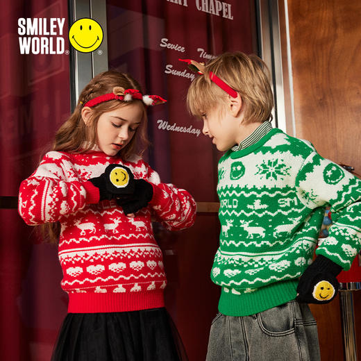 SMILEY WORLD儿童毛衣秋冬新款圆领复古儿童保暖针织衫男女童S23435M714 商品图3