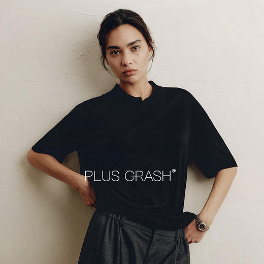 PLUS CRASH夏季新款美式绵羊毛100%针织海鸥领短袖老钱风POLO衫 商品图2