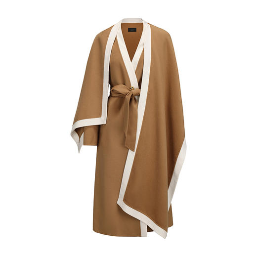 【佛罗伦萨街景】老钱风撞色设计围巾一体绵羊毛大衣 商品图4