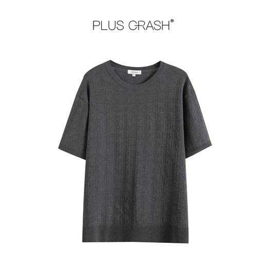 PLUS CRASH夏季潮牌新款简约时尚百搭字母肌理感圆领短袖针织衫 商品图3