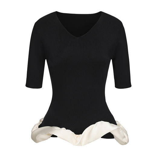 【午夜芭蕾】下摆云朵环绕拼接V领针织上衣 商品图4