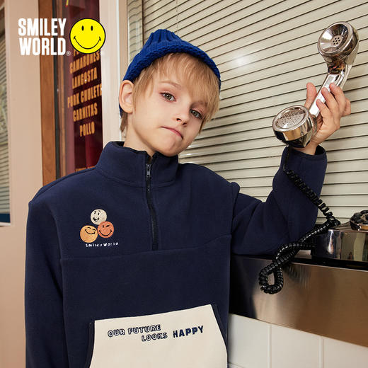SMILEY WORLD童装摇粒绒印花薄绒卫衣秋装保暖男女童S23435H133 商品图3