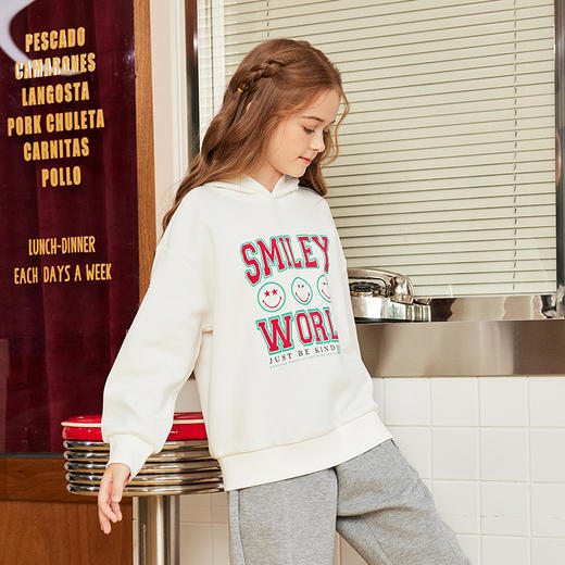 SMILEY WORLD儿童秋季上衣长袖连帽卫衣潮流印花男女童S23325H204 商品图3