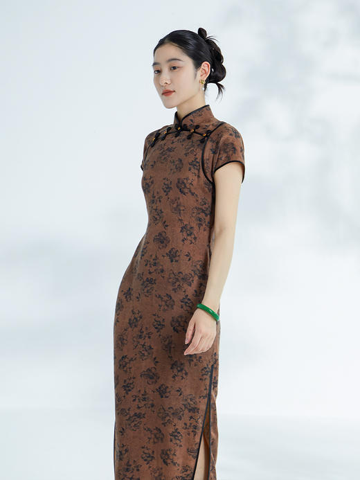 荷言GL 墨香 复古传统写意印花无省旗袍手工玫瑰盘扣 商品图1