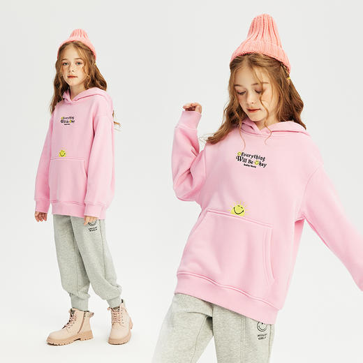 SMILEY WORLD儿童印花卫衣内里加绒连帽百搭洋气休闲上衣男女童S23435H665 商品图5