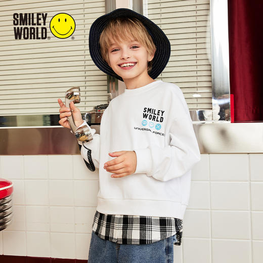 SMILEY WORLD秋季儿童假两件潮流出街卫衣薄款休闲宽松上衣S23315T057 商品图1