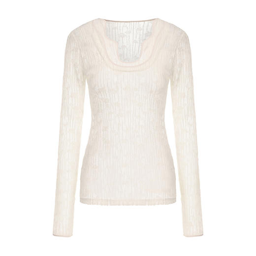 【雪地绒痕】不规则水流领绵羊毛混纺肌理透视上衣 商品图4