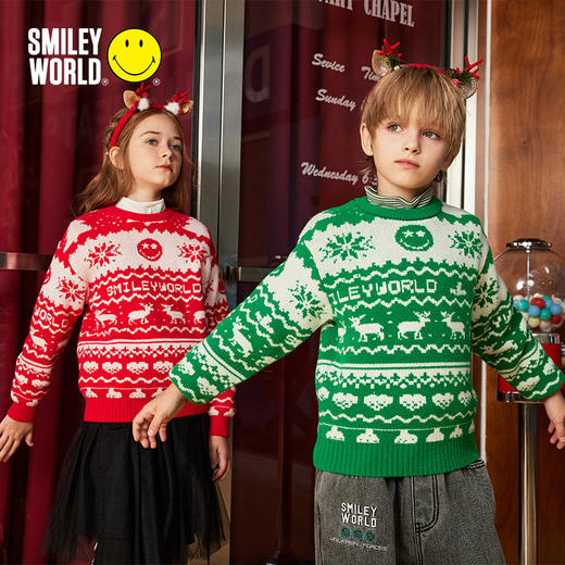 SMILEY WORLD儿童毛衣秋冬新款圆领复古儿童保暖针织衫男女童S23435M714 商品图1