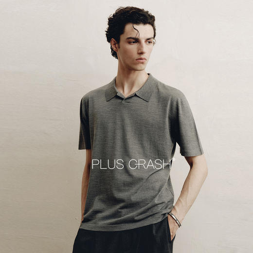 PLUS CRASH夏季新款美式绵羊毛100%针织海鸥领短袖老钱风POLO衫 商品图1