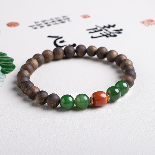 xy0438沉香+南红碧玉素雅手串 商品图1