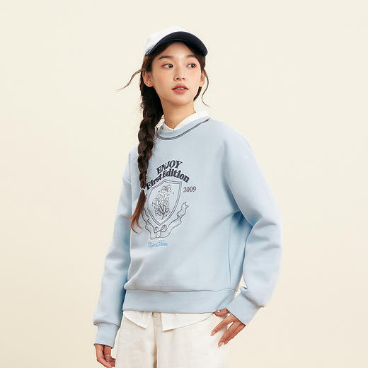 笛莎Deesha青少年女童卫衣2025秋季女童双面穿圆领刺绣卫衣 商品图0