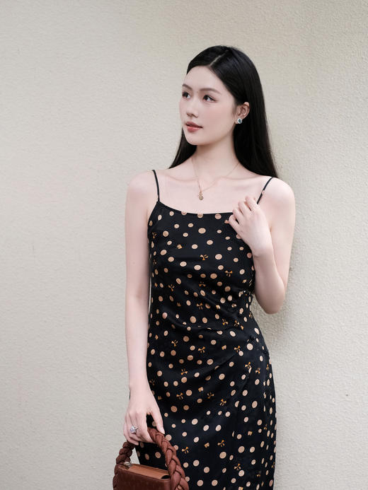 盛唐婧| 香云纱波点蝴蝶结吊带裙 商品图2