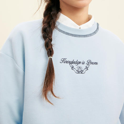 笛莎Deesha青少年女童卫衣2025秋季女童双面穿圆领刺绣卫衣 商品图3