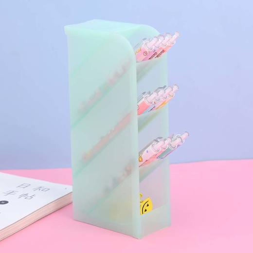 多功能斜插式笔筒 简约透明彩色桌面多格笔架创意ins化妆刷收纳盒 1个 商品图7