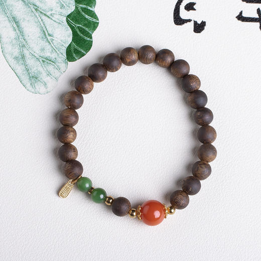 xy0440沉香+南红碧玉纳福手串 商品图0