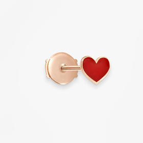 订购6周到｜Vanrycke-Emoji-18K玫瑰金 心形 红色 珐琅 耳钉（单只）［法国设计师］