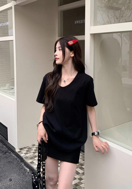 单拍不发货！（鹅蛋领短袖T恤69元2件限时秒杀！拍2立减！时尚的尽头是极简风）短袖女t恤夏季2025新款V领宽松慵懒风大领口显瘦上衣 商品图3