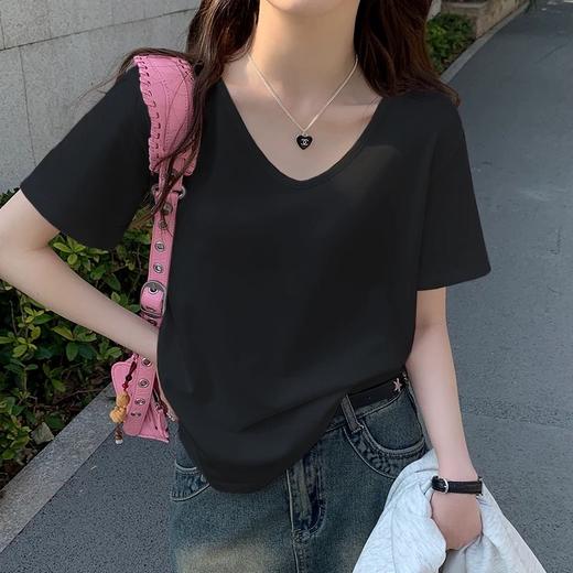 单拍不发货！（鹅蛋领短袖T恤69元2件限时秒杀！拍2立减！时尚的尽头是极简风）短袖女t恤夏季2025新款V领宽松慵懒风大领口显瘦上衣 商品图6