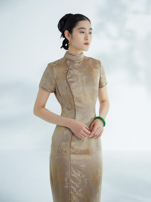 荷言GL 画屏 竹叶烧花纹丝质复古旗袍清凉透气夏季 商品图2