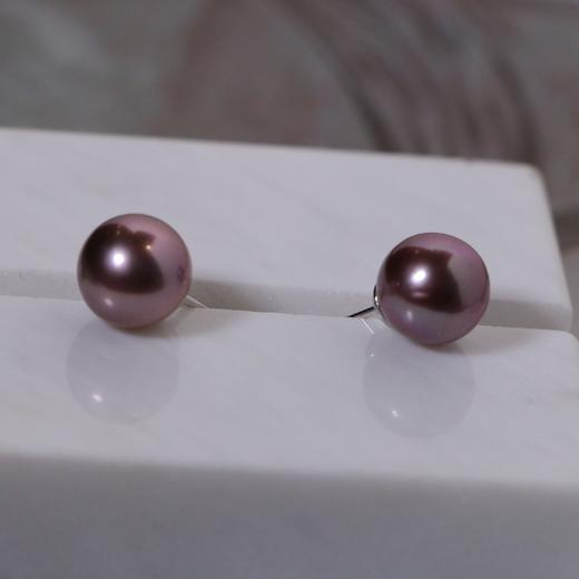 【甄珠贝】九紫离火运 紫色系 单珠耳钉 8-9mm 镜面光 925纯银配件 商品图0
