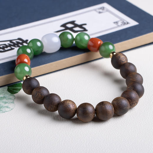 xy0439沉香+白玉碧玉国风手串 商品图5