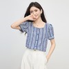 【07/16新品】熙世界法式蓝白格纹方领衬衫女夏季慵懒文艺复古短袖上衣2025新款 商品缩略图4
