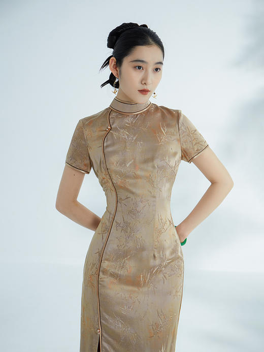 荷言GL 画屏 竹叶烧花纹丝质复古旗袍清凉透气夏季 商品图0