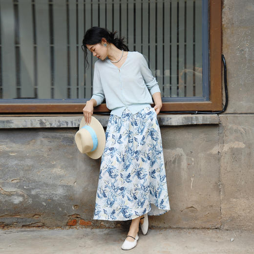 绽放女装419朵/【莫兰迪系列】超细亚麻棉混纺V领薄款长袖针织开衫 商品图2