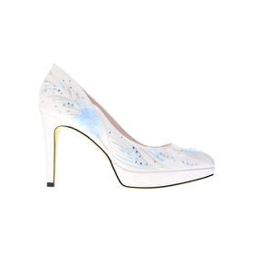 sheme景颇族原创设计白色系刺绣羽毛水晶优雅女士高跟鞋可定制