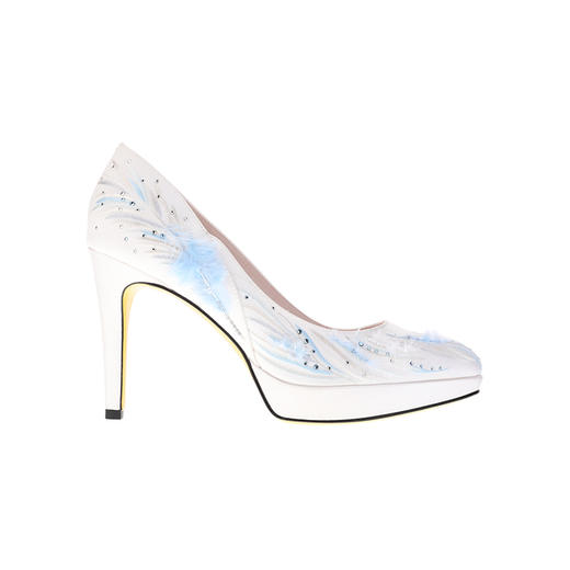 sheme景颇族原创设计白色系刺绣羽毛水晶优雅女士高跟鞋可定制 商品图0