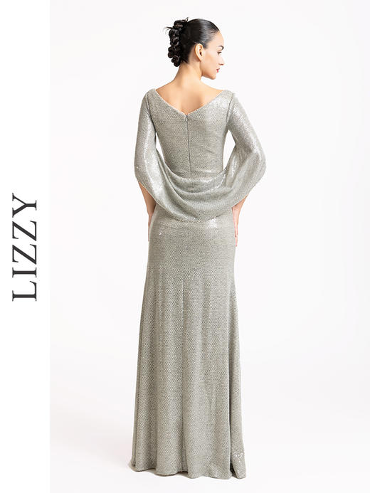 LIZZY优雅轻奢修身显瘦披肩式派对礼服宴会婚庆派对长款连衣裙7189 商品图3