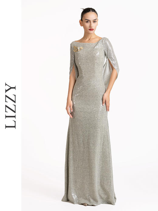 LIZZY优雅轻奢修身显瘦披肩式派对礼服宴会婚庆派对长款连衣裙7189 商品图0