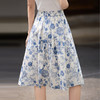【专属特价】熙世界复古青花瓷蓝碎花半身裙女夏季小个子高腰显瘦纯棉a字伞裙 商品缩略图3