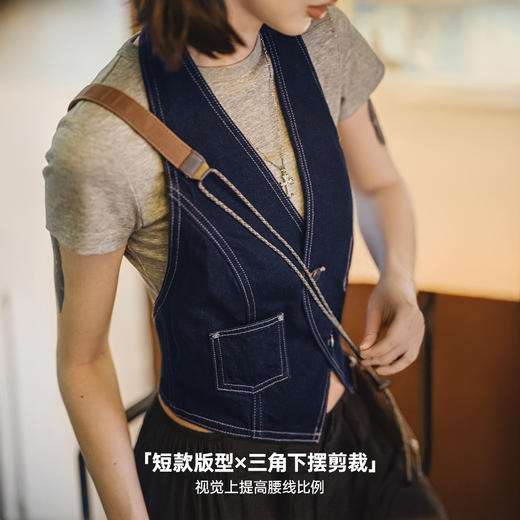 马登美式叠穿无袖V领背心开衫马甲修身外穿坎肩露背挂脖短上衣女 商品图2