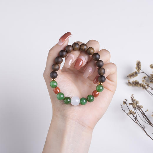 xy0439沉香+白玉碧玉国风手串 商品图7