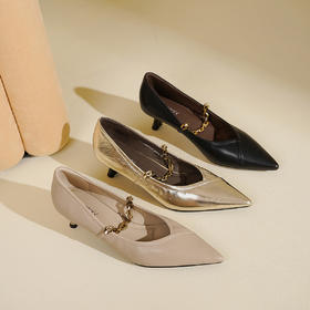 Westory2025年秋季中跟尖头百搭同期浅口单鞋S25CE76121