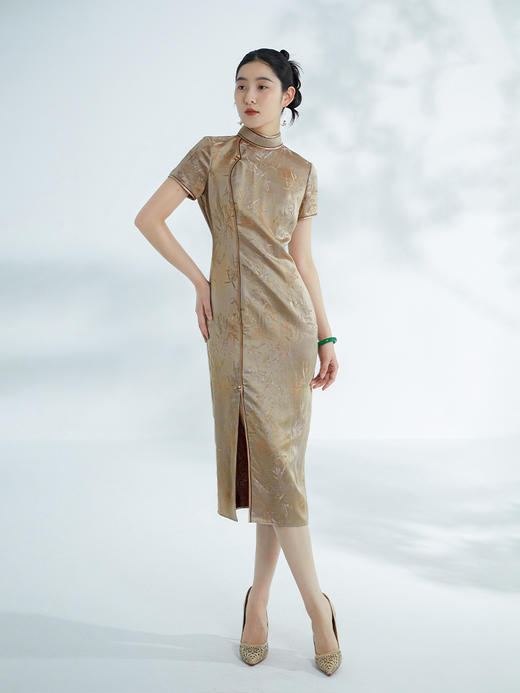 荷言GL 画屏 竹叶烧花纹丝质复古旗袍清凉透气夏季 商品图1