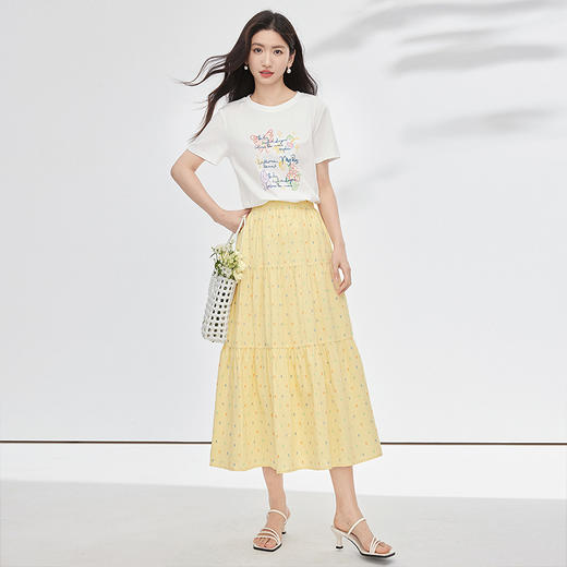 【07/16新品】熙世界减龄一整套穿搭女夏季新款休闲印花T恤蛋糕半身裙两件套装 商品图1