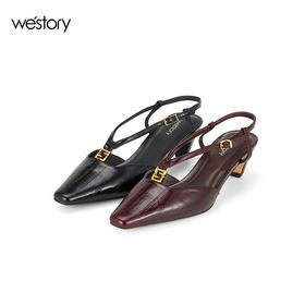 Westory2025年春季小方头低跟后空单鞋通勤百搭空凉鞋W25AH58211