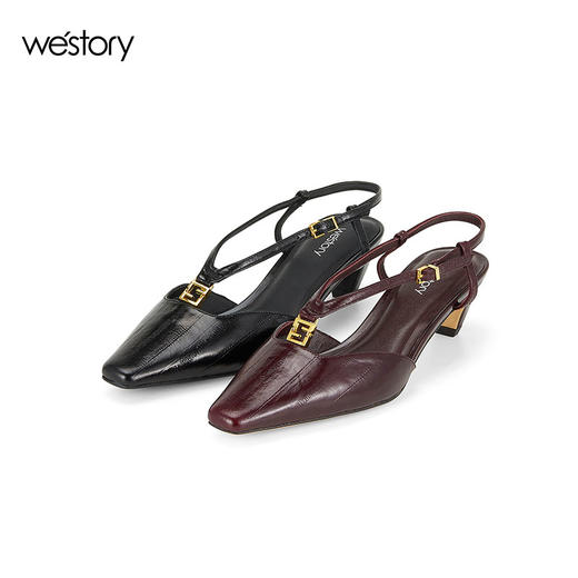 Westory2025年春季小方头低跟后空单鞋通勤百搭空凉鞋W25AH58211 商品图0