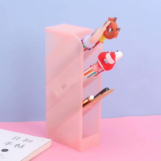 多功能斜插式笔筒 简约透明彩色桌面多格笔架创意ins化妆刷收纳盒 1个 商品图6