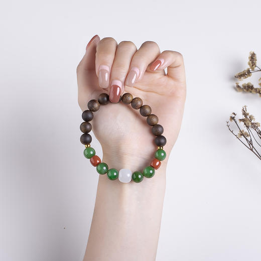 xy0439沉香+白玉碧玉国风手串 商品图6