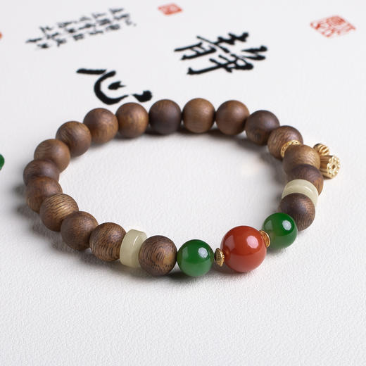 xy0436沉香+南红碧玉莲蓬手串 商品图1