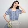 【07/16新品】熙世界法式蓝白格纹方领衬衫女夏季慵懒文艺复古短袖上衣2025新款 商品缩略图1
