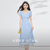 【专属特价】熙世界法式方领蓝白格子连衣裙女夏日海边度假风蕾丝拼接掐腰裙子 商品缩略图1
