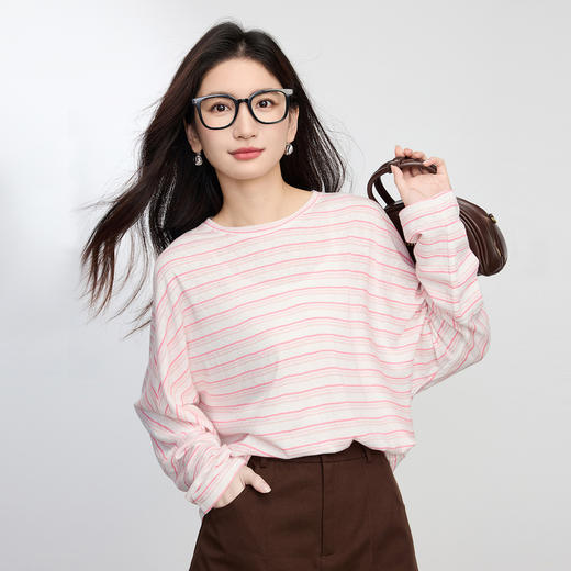 【夏日新品】熙世界航海系条纹防晒罩衫女夏季薄款休闲宽松慵懒风长袖T恤上衣 商品图3