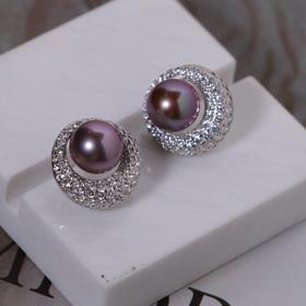 【甄珠贝】九紫离火运 紫色系 环绕耳钉 8-9mm 镜面光 925纯银配件