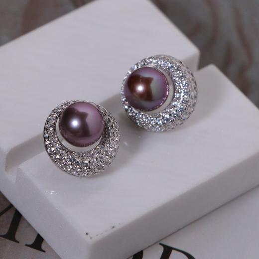 【甄珠贝】九紫离火运 紫色系 环绕耳钉 8-9mm 镜面光 925纯银配件 商品图0