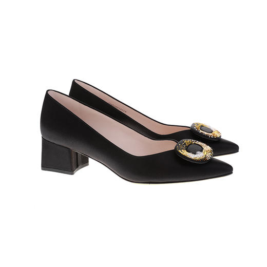 sheme景颇族原创设计刺绣羽毛水晶点缀优雅时尚中跟尖头女士单鞋可定制 商品图5