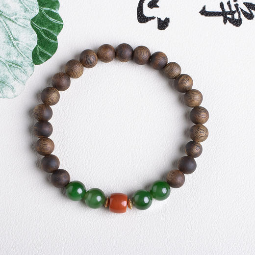 xy0438沉香+南红碧玉素雅手串 商品图0